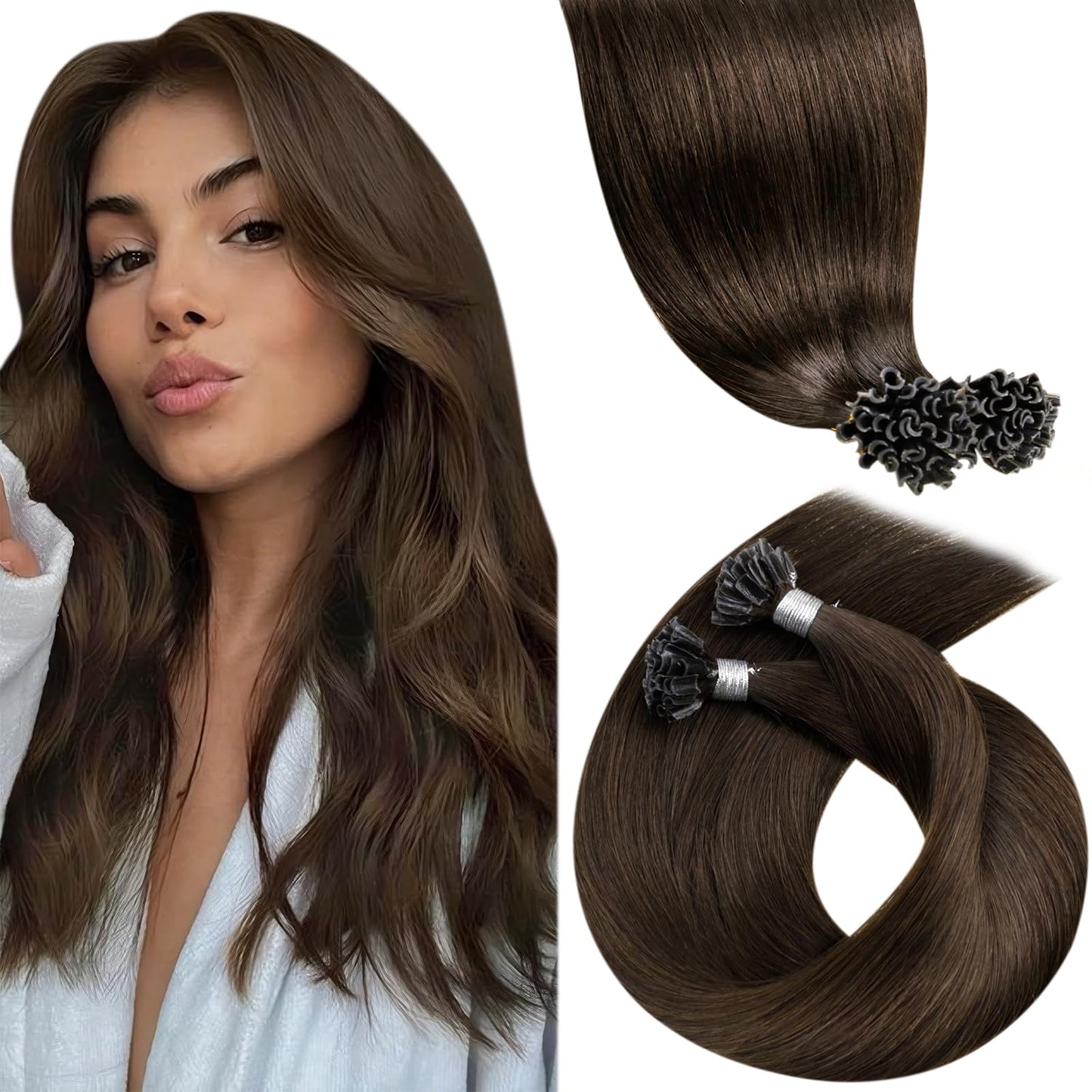 LaaVoo U Tip Hair Extensions Human Hair Medium Brown K Tip Hair Extensions Real Human Hair Brown Ktip Human Hair Extensions Brow