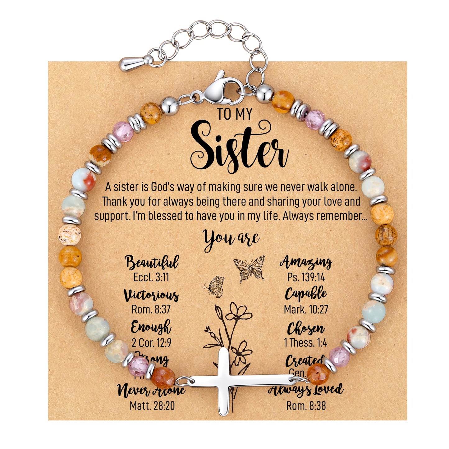 AryaHozel Sister Gifts, Cross Bracelet, Christian Bracelets for Women, Sister Birthday Gifts, Sisters Baptism Religious Jewelry Christmas Stocking Stuffers for Women Teens Teenager Little Big Sis