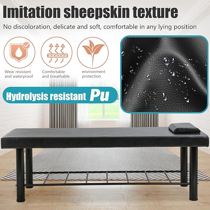 PayLessHere Metal Frame Massage Table Stationary Massage Bed 75" L 30" W 4" THK Memory Foam Layer Heavy Duty Stationary Physical Therapy Bed for Spa Footmassage Facial CareSpa Tattoo