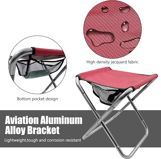 XHKDSYMC Folding Camping Stool, 16 Inch Tall Portable Folding Stool Aluminum Alloy Lightweight Stool Seat Red Foldable Stool with Carry Bag for Fishing Outdoor Camping Hiking and BBQ
