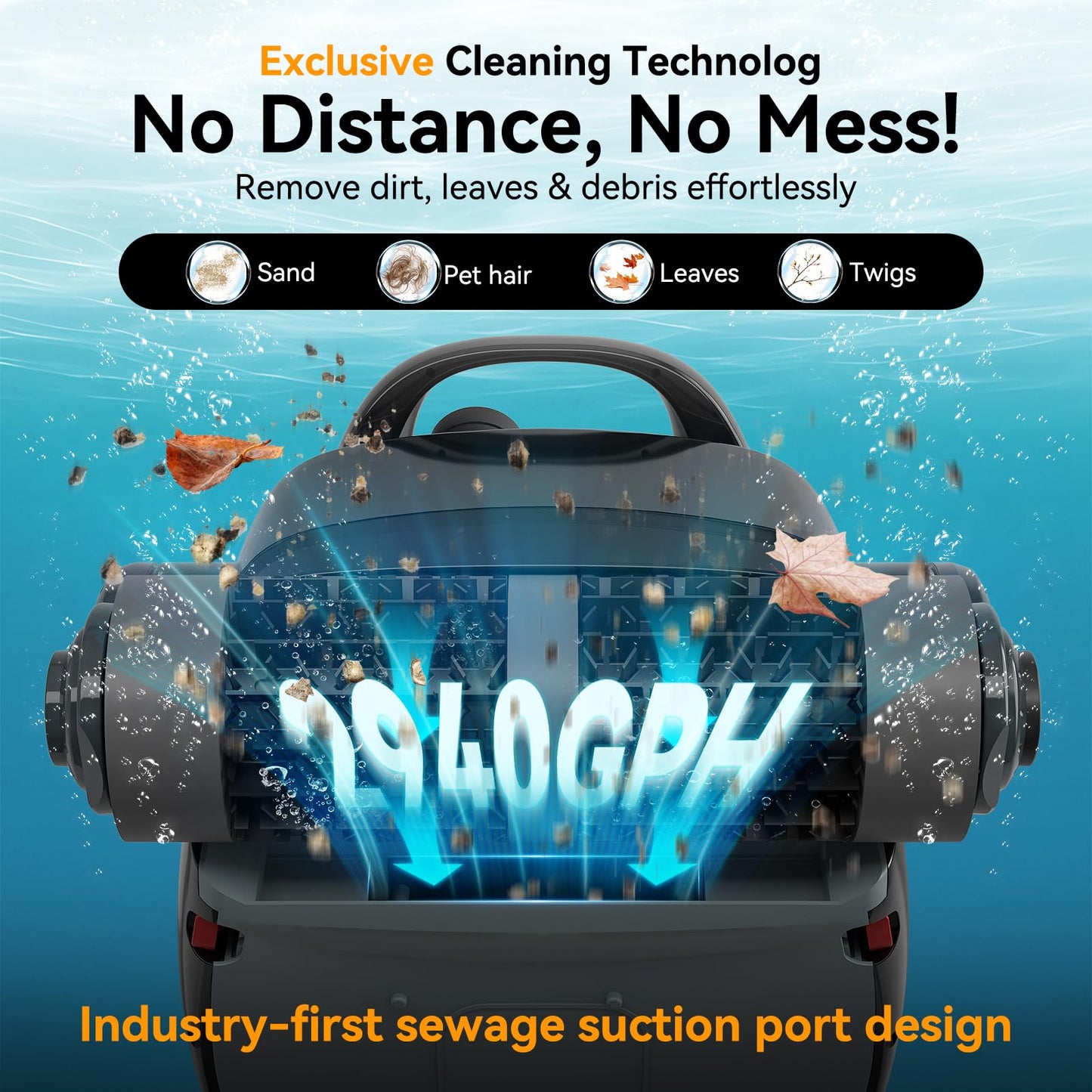 Cordless Robotic Pool Cleaner, Wall Climbing, Extended Battery Life, 0.28 Cu Ft Large Capacity, Advanced Dual-Motor, X3 Auto Pool Vacuum for Inground & Above Ground Pools Up to 1615 Sq.Ft, Orange