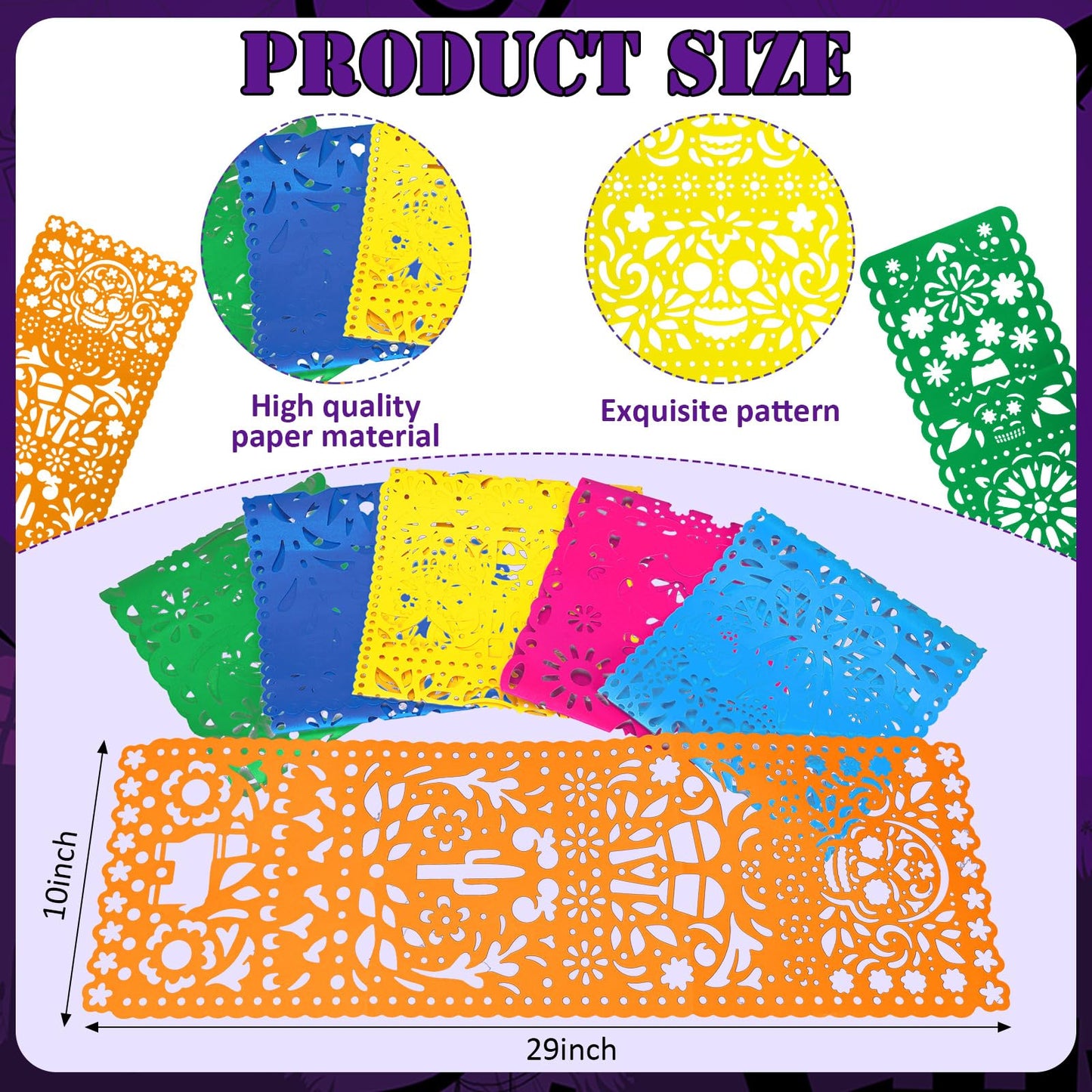 Motiskyy 6 Pack Day of The Dead Altar Decor Papel Picado Table Runners 29 x 10 Inch Dia De Muertos Decorations Sugar Skull Mexican Table Runner Mexican Party Fiesta Carnival Cinco De Mayo Mantel Decor