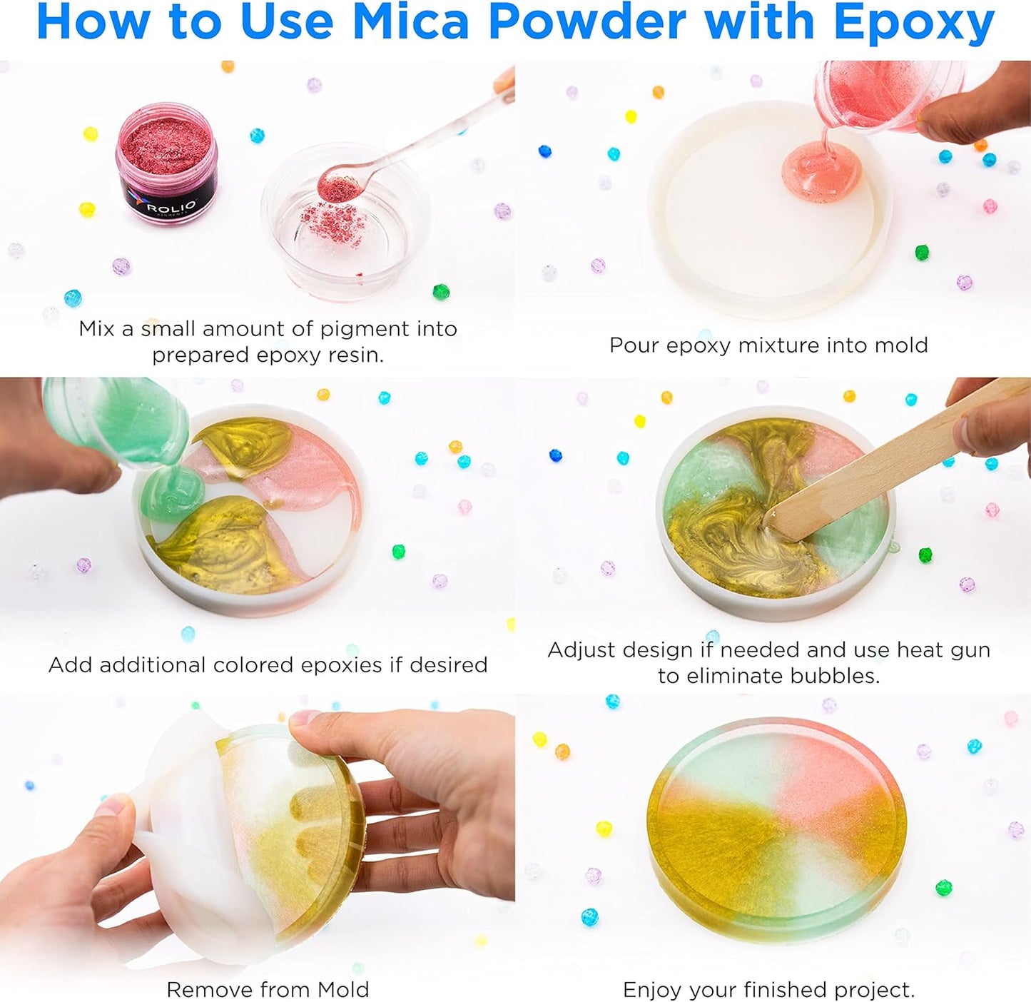 Rolio Premium Mica Powder - Noble White (50G / 1.76oz) - 1 Jar of White Pigment Powder for Epoxy Resin, Dye, Soap Making, Nail Polish, Paint, Candle Making, Bath Bombs, Slime
