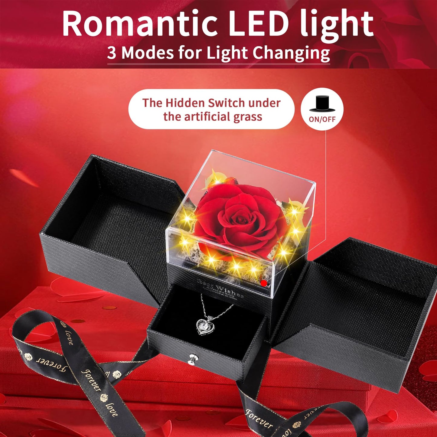 Preserved Rose with Necklace, Eternal Flowers Rose Gifts for Women [Mom Wife Girlfriend Bestie Sister] on Mothers Day Valentines Christmas Birthday Anniversary Romantic Gifts for Her (Heart Clear)
