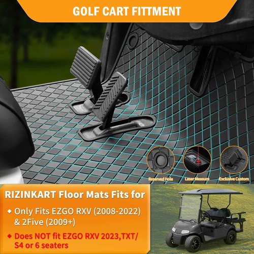Golf Cart Floor Mat for EZGO RXV, Full Coverage Liner Mat Replacement Upgraded Non Slip 8 mm Thickness Rubber - Only Fits EZGO RXV (2008-2022) & 2Five (2009+)