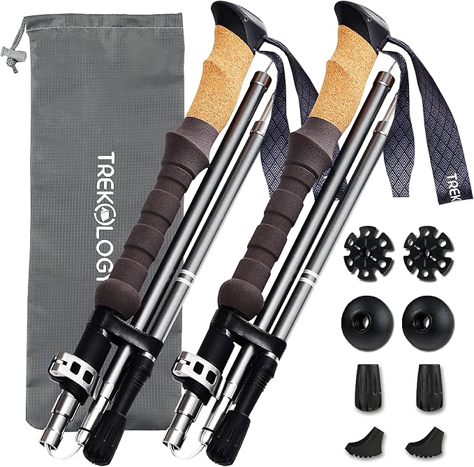 TREKOLOGY Trek-Z Cork Grip Trekking Poles – Lightweight Folding Hiking Poles, Adjustable Height, Compact Travel Design, Ai...