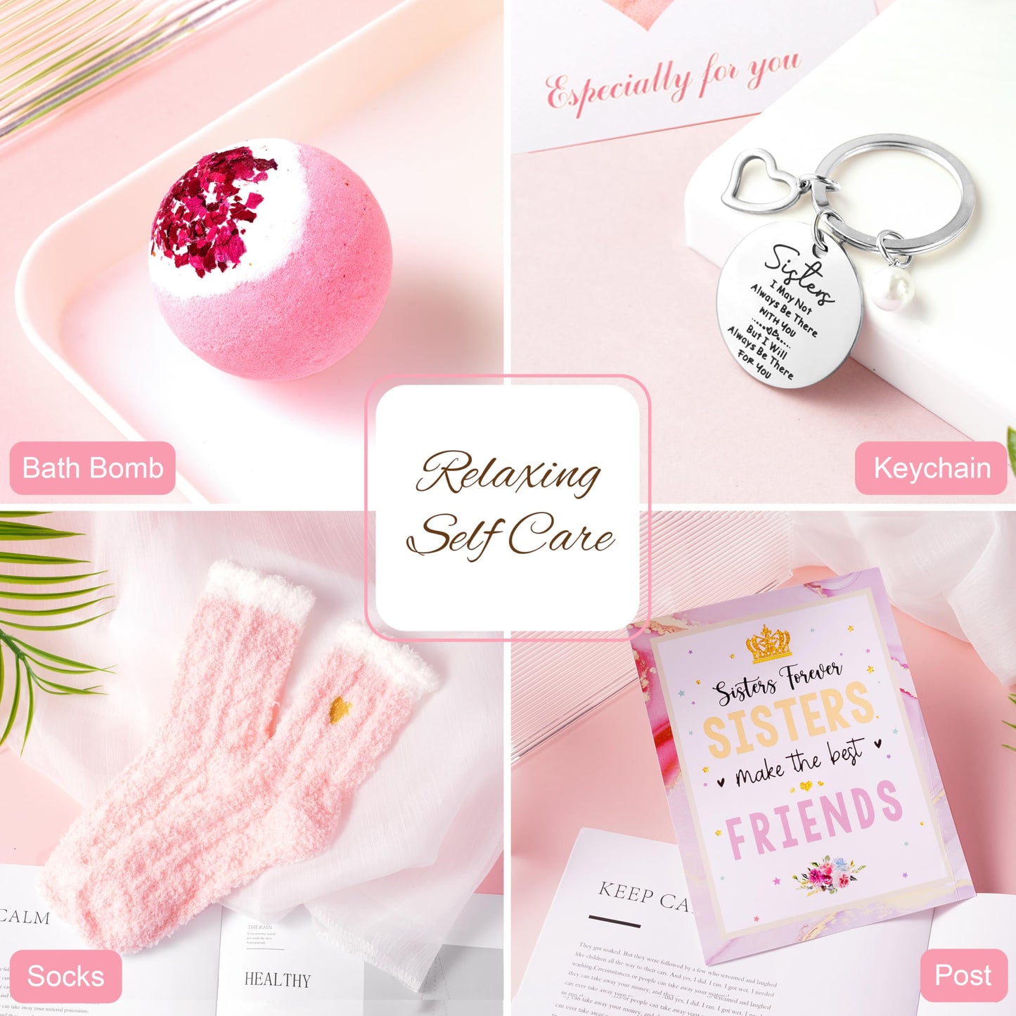 Sisters Birthday Gifts for Women Teen Girl, Best Friend Birthday Gifts Unique Friendship Gifts for Bestie BFF Friends Female Soul Sister Birthday Christmas Gift (Sisters Gifts-Pink)