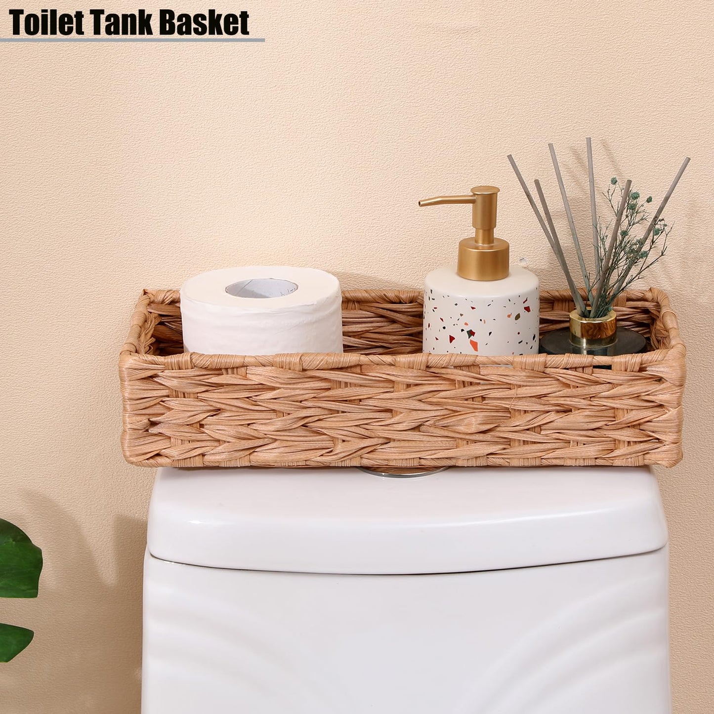 Bathroom Decor Box Toilet Tank Basket Woven Tissue Holder Box Toilet Paper Holder-Handmade Woven Office Drawer Organizer for Bedroom Livingroom Bathroom