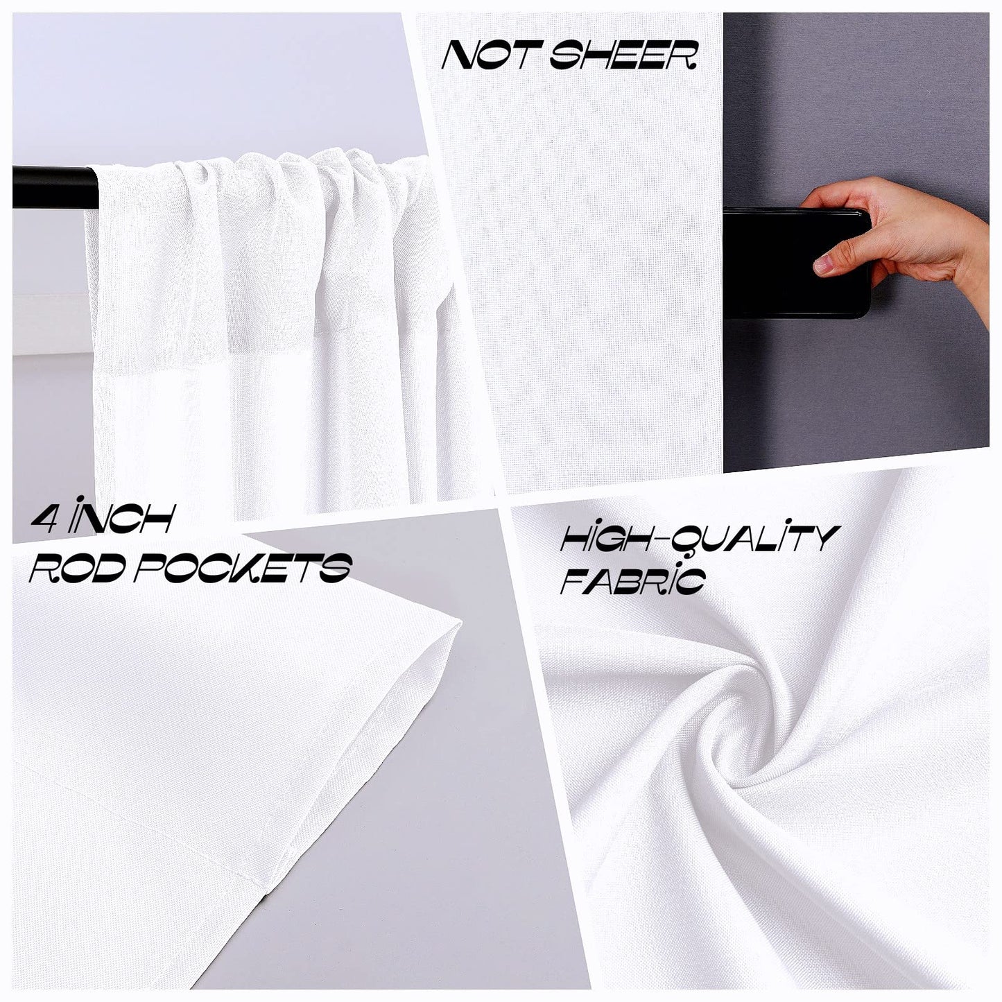 Joydeco White Curtains Backdrop for Wedding Parties, Photo Backdrop Curtains for Wedding Decorations Birthday, Wrinkle Free Polyester 5ft x 10ft Fabric Drape 2 Panels with Rod Pockets