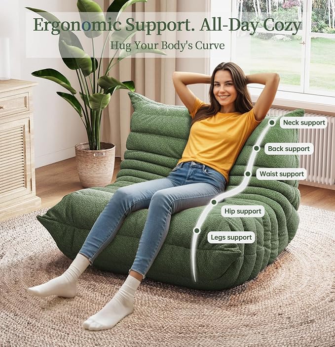 Selyteramy Oversized Bean Bag Chairs for Adults, Giant Beanbag Chair with Memory Foam, Comfy Lounge Chair Lazy Sofa for Apartment, Living Room, Bedroom, Office(Teddy Fabric)