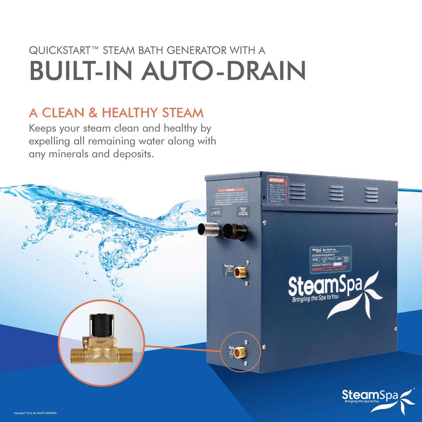 SteamSpa Executive 12 KW QuickStart ACU-Steam Bath Generator Package with Built-in Auto Drain in Oil Rubbed Bronze | Steam Generator Kit with Dual Control Panel Steamheads 240V | SS-EXT1200OB-A