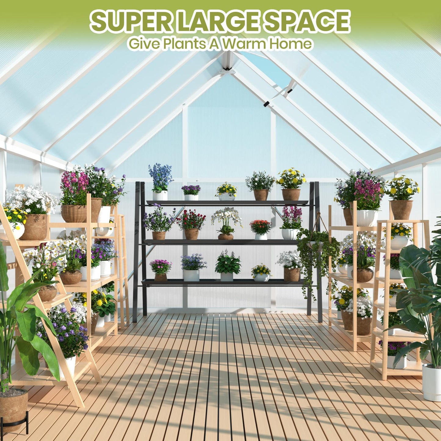 IDEALHOUSE 6x11 FT Outdoor Greenhouse with Windproof Aluminum Frame, Polycarbonate Greenhouse, Lockable Door and Ajustable Roof Vent, Aluminum Walk-in Greenhouses, for Backyard, Lawn