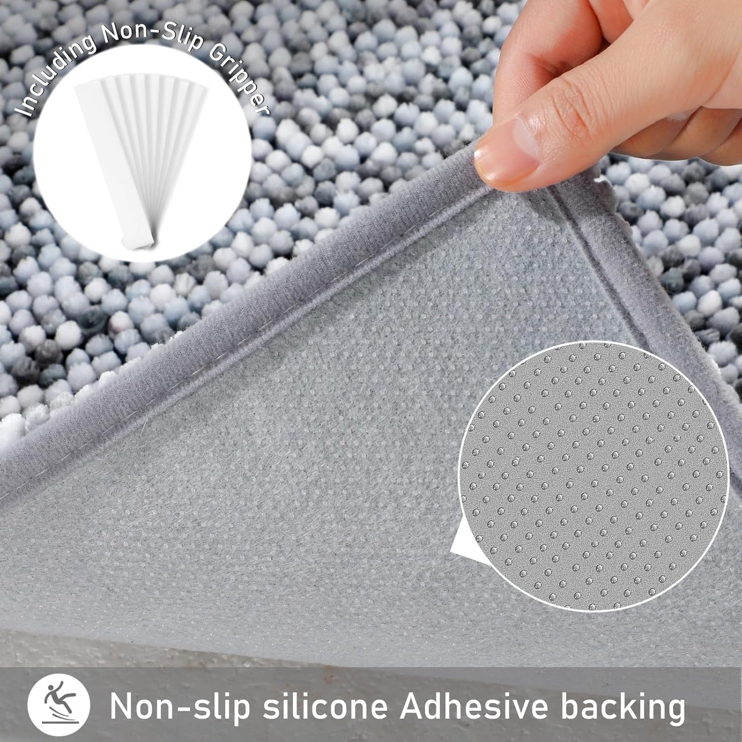 Yimobra Bath Mats for Bathroom Non Slip, 31.5x20, Extra Soft Chenille Bathroom Rugs, Fluffy Plush Luxury Shower Mat Outside, Water Absorbent, Machine Washable, Sink and Tub, Light Grey & Dark Grey