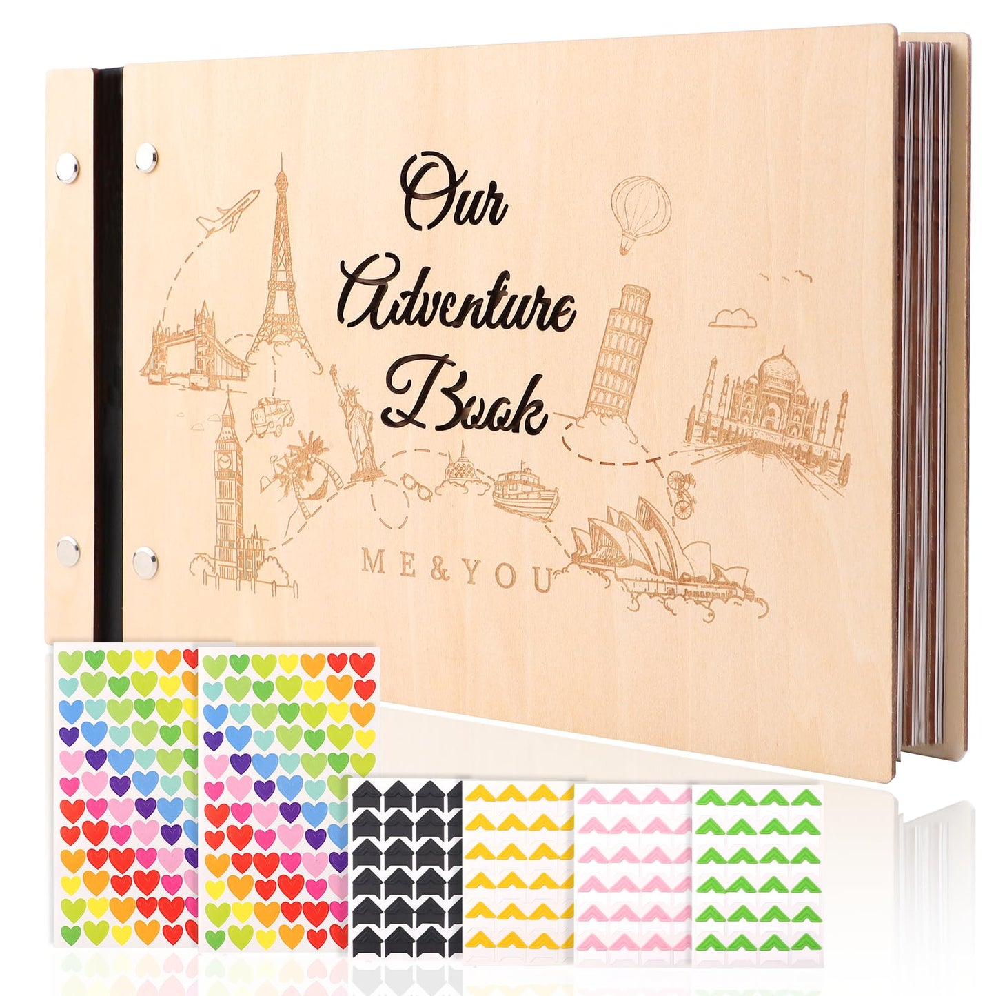 Our Adventure Book Scrapbook Photo Album Travel Journal Book - Anniversary Wedding Bridal Shower Gifts for Bride Couple Newlyweds - Travel Diary Journal Scrap Book Kit for Couples Boyfriend Girlfriend