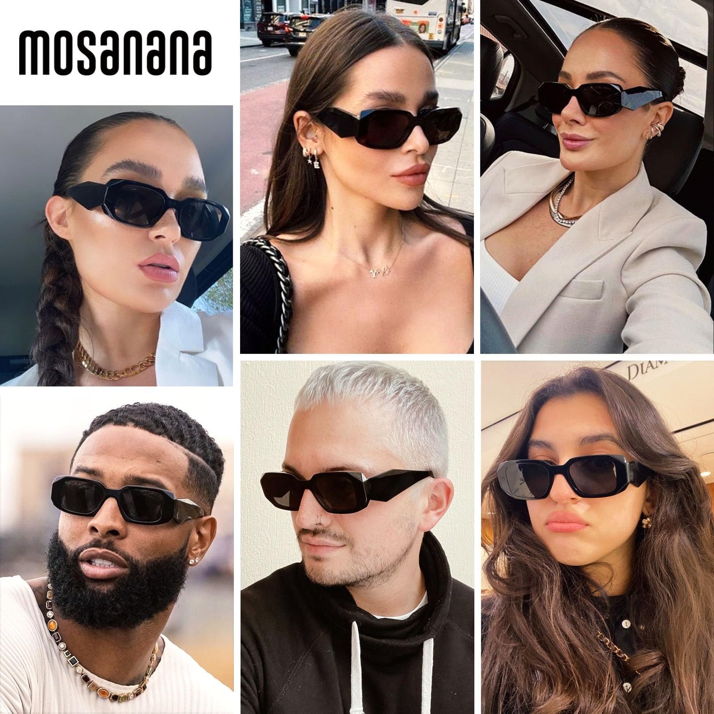 mosanana Trendy Rectangle Sunglasses for Women Men Black Tortoise Shell Retro Fashion Cool 90s Cute Funky Stylish Chunky 2 Pack Goulding