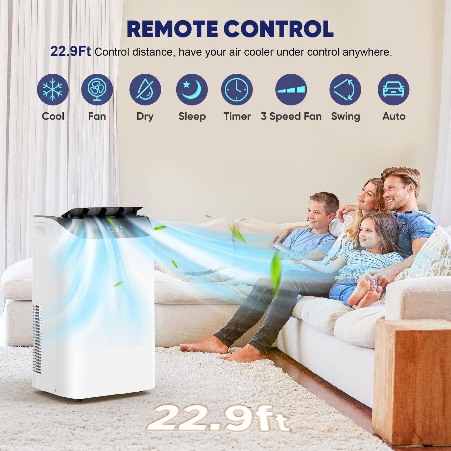 14000 BTU Portable Air Conditioners, Cools Up to 700 Sq.Ft, Free standing AC Unit, Cooling, Dehumidifier, Fan, Sleep Mode, Remote Control & Installation Kit, White