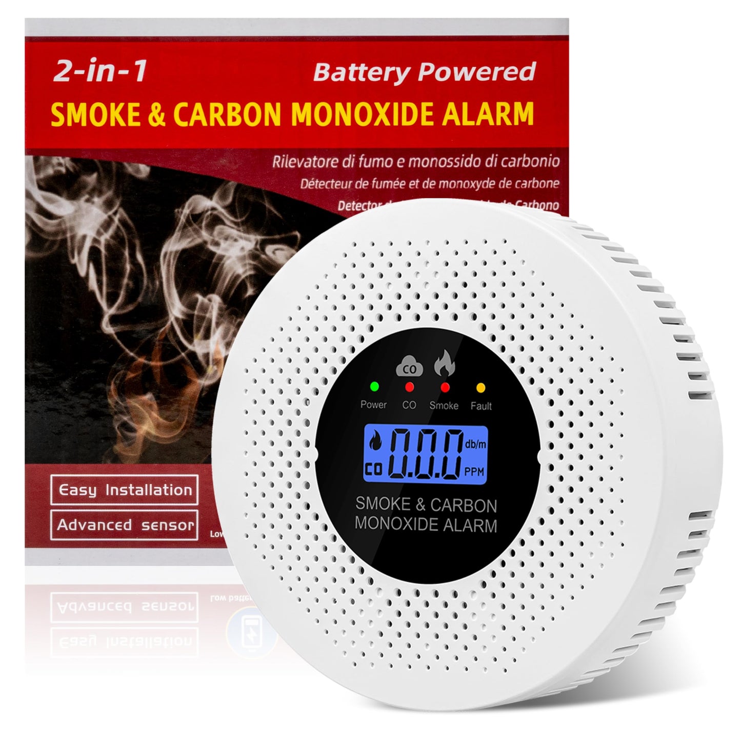 GQIRIL Smoke and Carbon Monoxide Detector - 2-in-1 Fire CO Smoke Alarm Combo Battery Powered, Portable Dual Sensor Warning Light with Digital Display for Cars Kitchen Home Garage (No Battery) 2 Pack