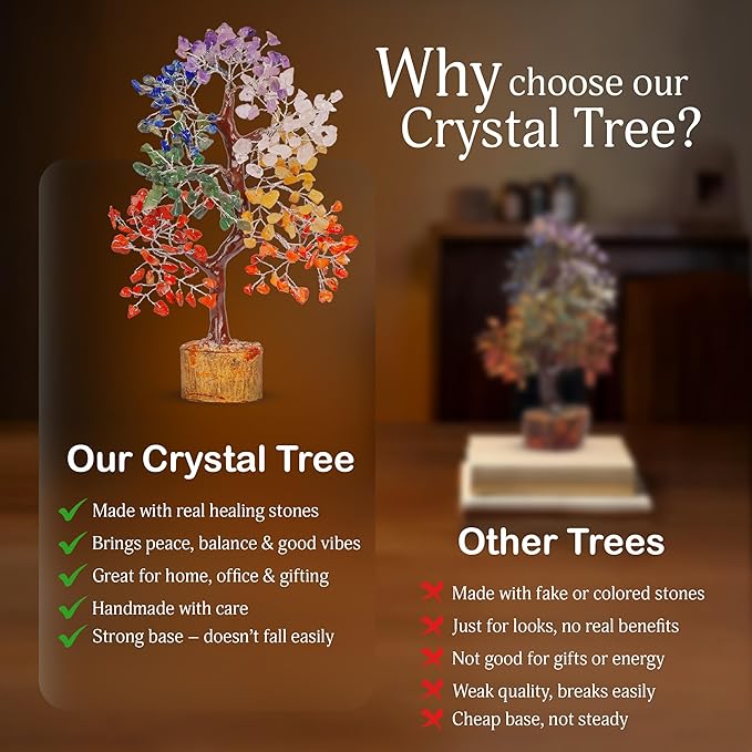 YATSKIA Crystal Tree - Bonsai Tree - Tree of Life - Seven Chakra Crystals - Feng Shui - Gemstones - Home Decor - Crystal Necklaces - House Warming Gifts New Home - Spiritual Gifts - Crystal Gifts
