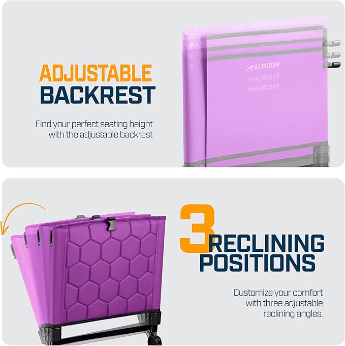 Folding Reclining Stadium Seats with Back Support for Bleachers, Bleacher Chairs with Back and Cushion Seating for Football, Camping Chair, Kayak Seat, Canoe, Paddle Board, Concerts, & Sports Events