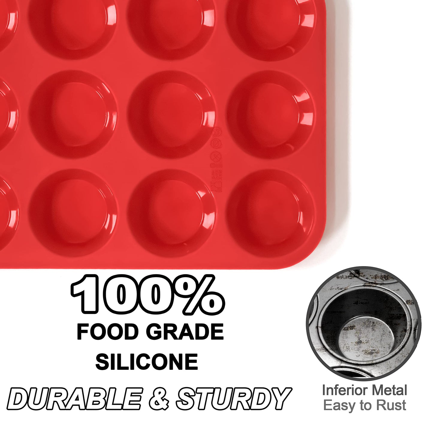 Anaeat Silicone Muffin Pan - Regular 12 Cups Cupcake Tray, Non-Stick Silicone Baking Molds for Making Muffin Cakes, Cupcake, Chocolate, Bread,Tart and Desserts, Just Pop Out