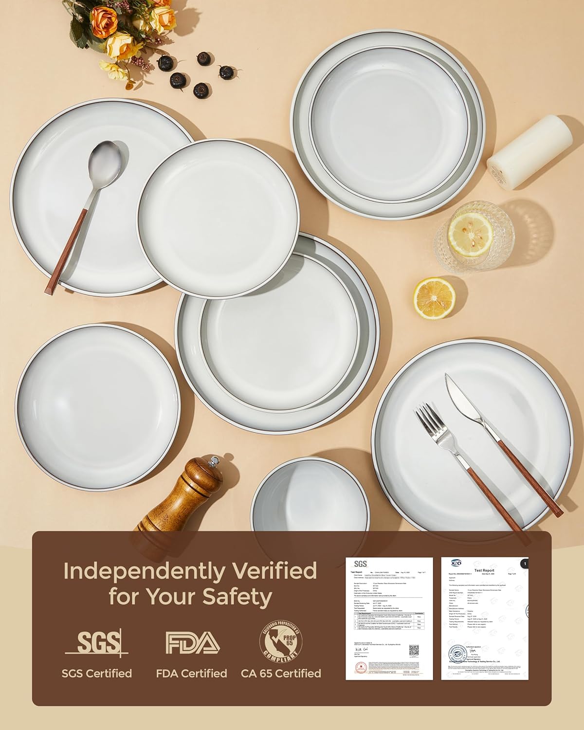 Santorini Mist Terracotta Reactive Glaze Plates and Bowls Sets, Stoneware Dinnerware Sets, Microwave and Dishwasher Safe Ceramic Dish Set Service for 4, Moonstone White