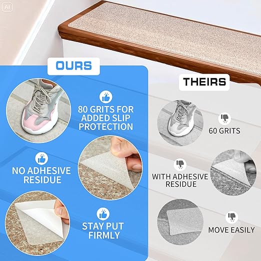 LadyRosian Outdoor Stair Treads Non Slip 10-Pack Clear 6" x 24" - Weather Resistant Adhesive Heavy Grip Tape - Waterproof Anti Skid Strips
