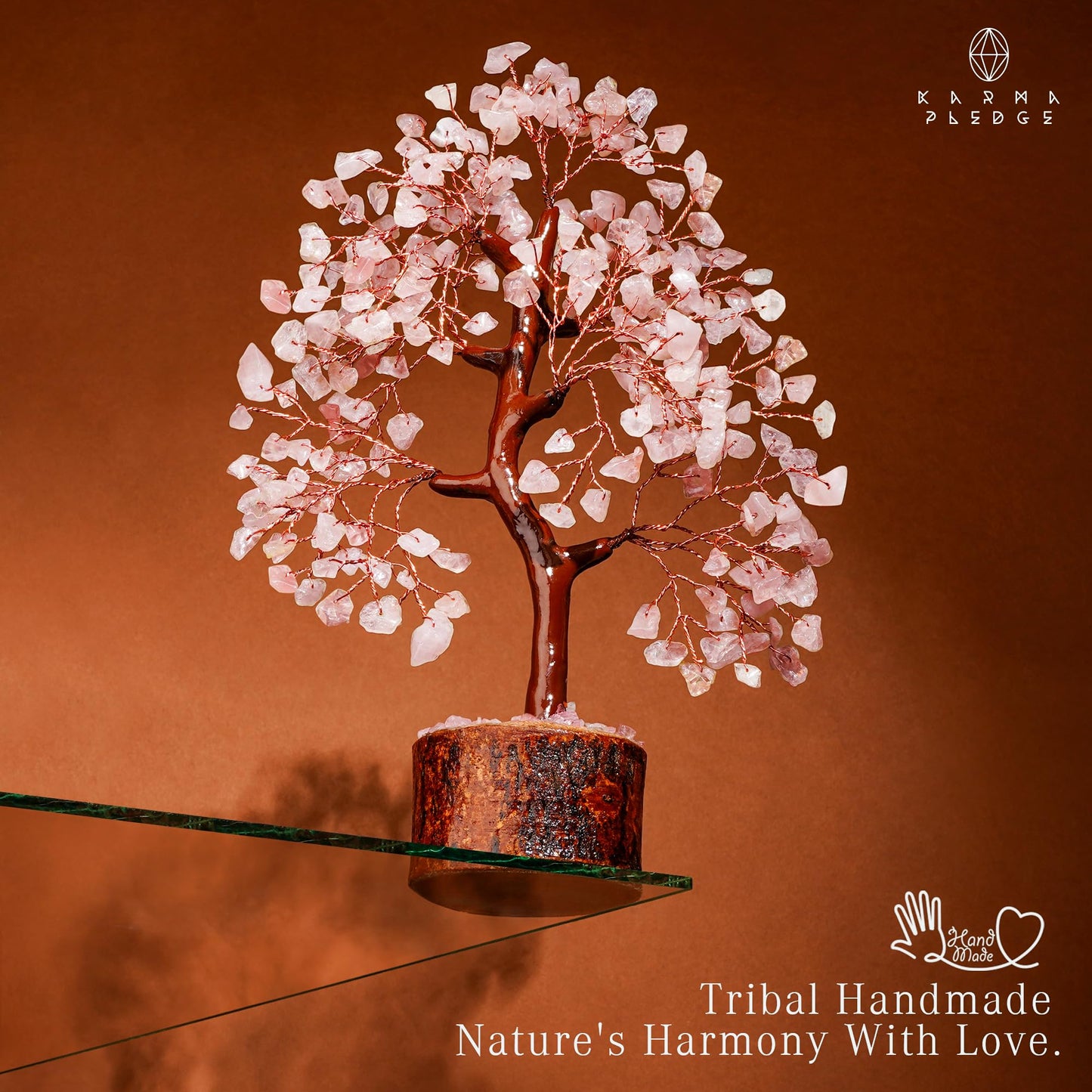 KARMAPLEDGE Rose Quartz Crystal Tree of Life for Women Office Decor, Good Luck, Money, Meditation, Positivity, Handmade Healing Crystal Stones Bonsai Tree Spiritual Birthday Gifts for Women