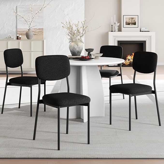 Einhomn Upholstered Dining Chairs Set of 4, Stackable Modern Dining Room Chairs, Kitchen Chairs w/Soft Velvet Backrest & Sturdy Metal Legs for Restaurant, Living Room, Black