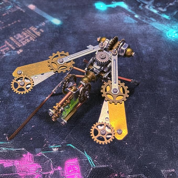 Mechanical Bee Model Metal Insect Bug Sculpture Steampunk, 3D Puzzle Making Kit,Hobby Kit Fun Crafts,Cool for Birthday(Mechanical Bee B)