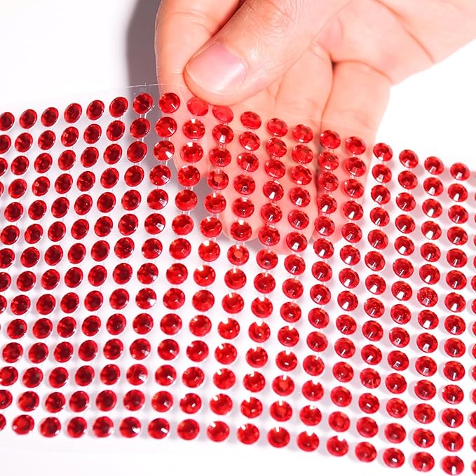 SARATA 3555PCS Rhinestone Stickers Red Gem Stickers Jewels for Crafts Face Gems Temporary Tattoos Acrylic Bling Stickers 3/4/5/6/8 MM Stick on Body Jewels Makeup Crystal Hair Nails for DIY Crafts