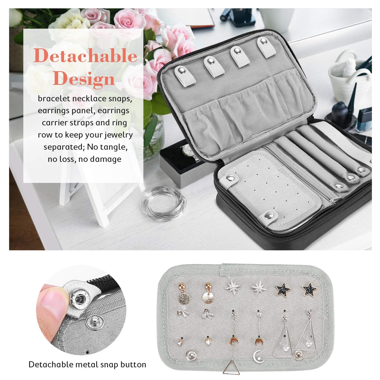 ProCase Travel Jewelry Case Organizer Bag, Soft Padded Jewelry Carrying Pouch Portable Storage Holder for Earrings Ring Necklace