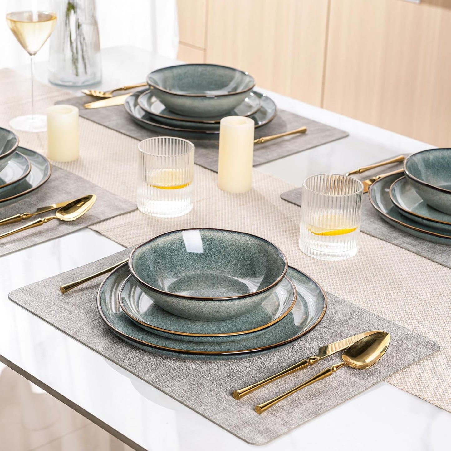 AmorArc Ceramic Dinnerware Sets,Handmade Reactive Glaze Stoneware Plates and Bowls Sets,Highly Scratch Resistant | Dishwasher & Microwave Safe Dishes Set,Service for 8 (24pc)