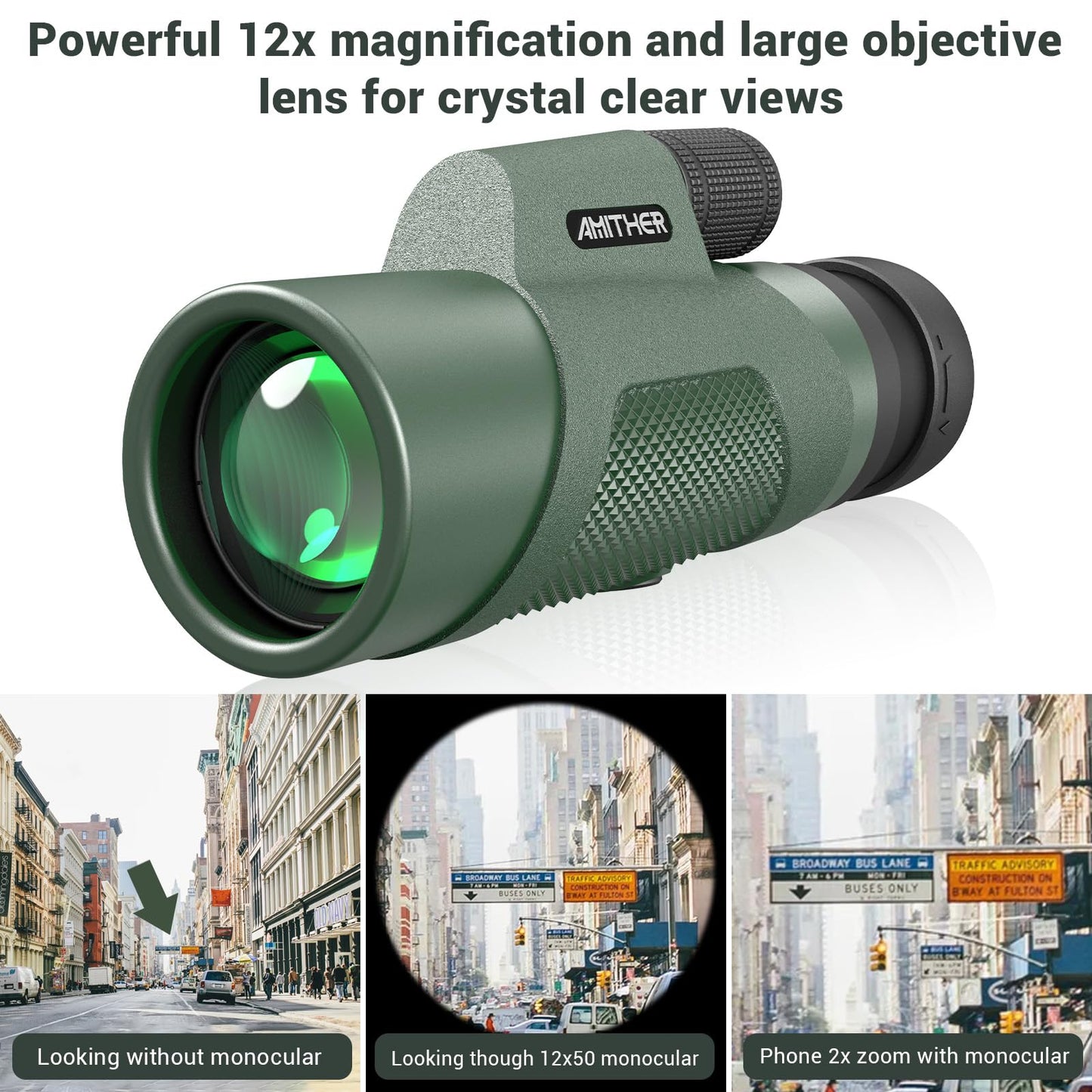 12X50 Monocular Telescope For Smartphone, Hd Monoculars For Adults High Powered Compact Scope, Portable Handheld Telescope With