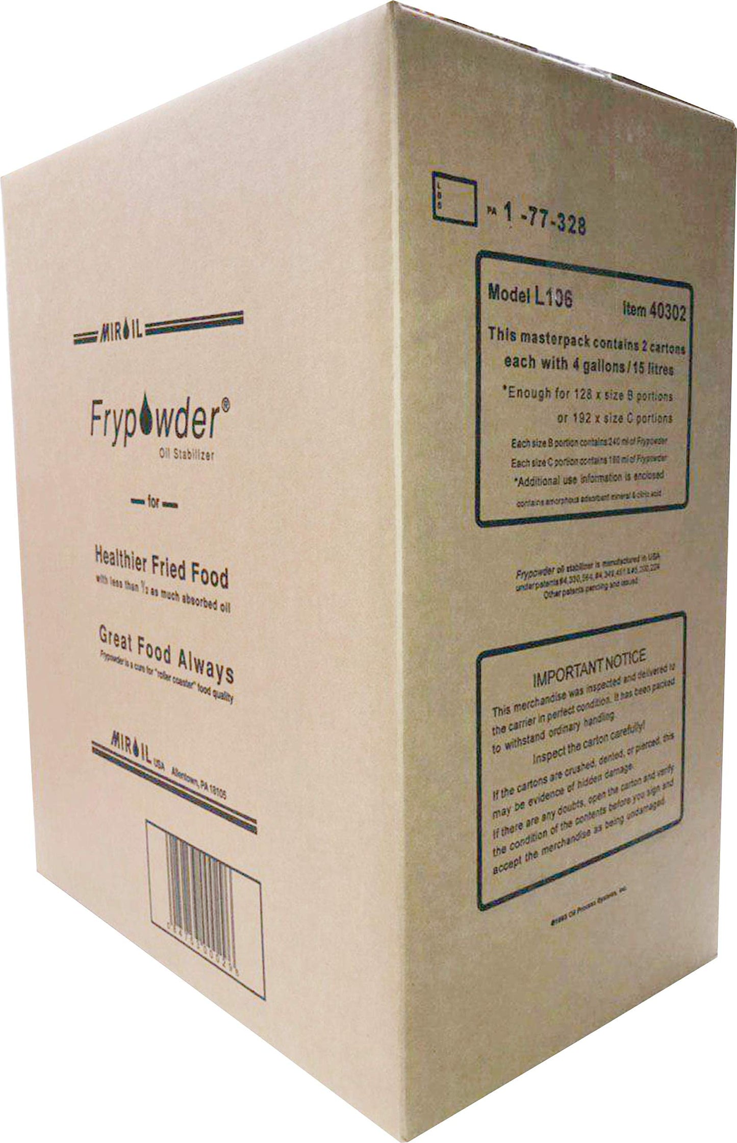 MirOil L106 Fry Powder Oil Stabilizer and Filter Aid, Deep Fryer Cooking Oil Saver, Removes Fryer Grease Contaminants & Carbon Deposits, Helps Save Grease, 2 x 4 Gallons of L104 (8Gallons) Fry Powder