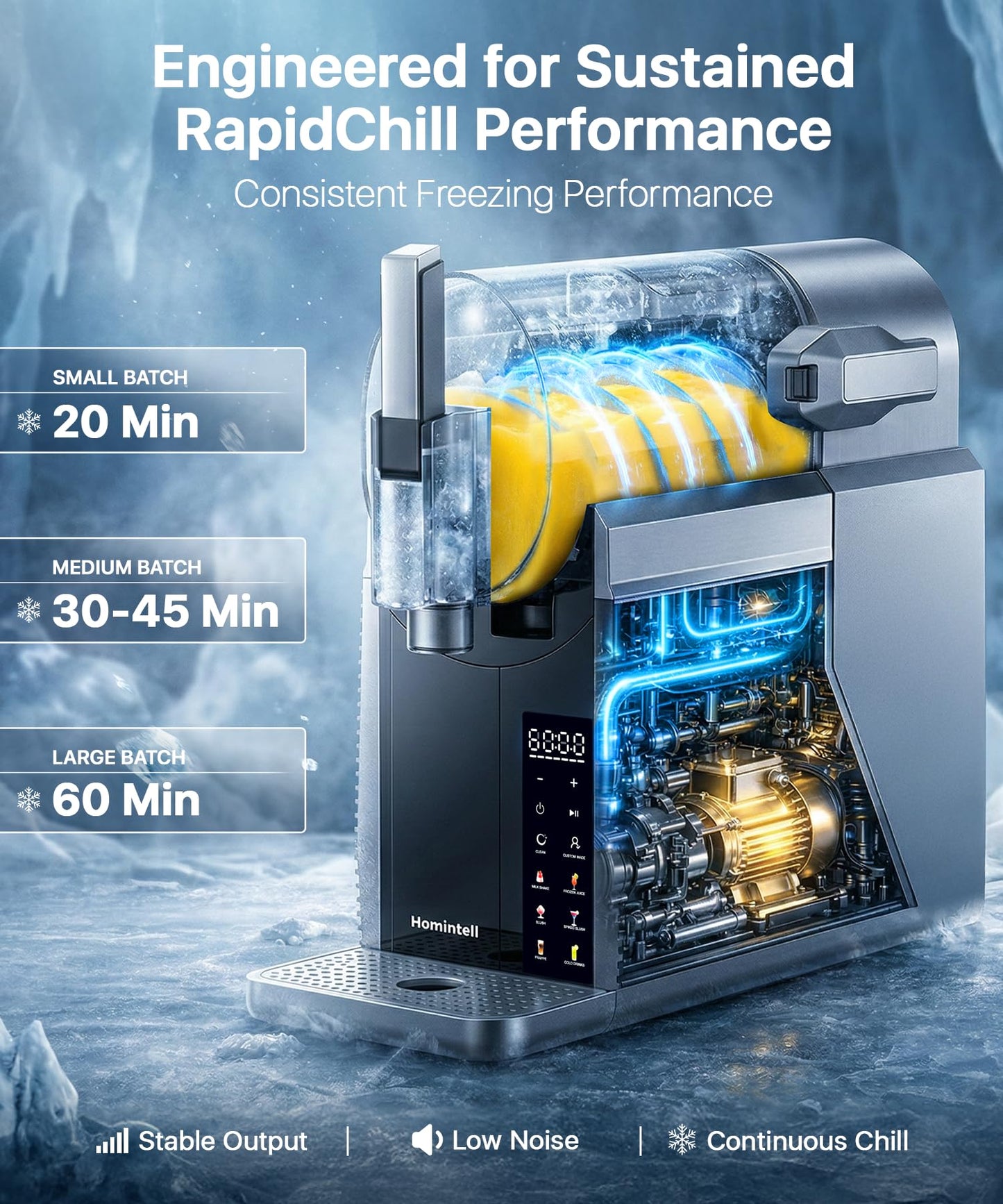 Homintell Slushie Machine for Home, No Ice Needed Frozen Drink Maker, 68oz Large Capacity with 360° QuickChill, 6 Presets & 10 Texture Settings, LED Touch Panel, Self-Cleaning for Margarita, Milkshake
