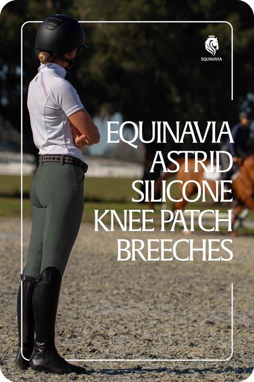 Equinavia Astrid Womens Silicone Knee Patch Breeches | Mid Rise Riding Pants with Phone Pockets - Carbon Gray/Black - 30
