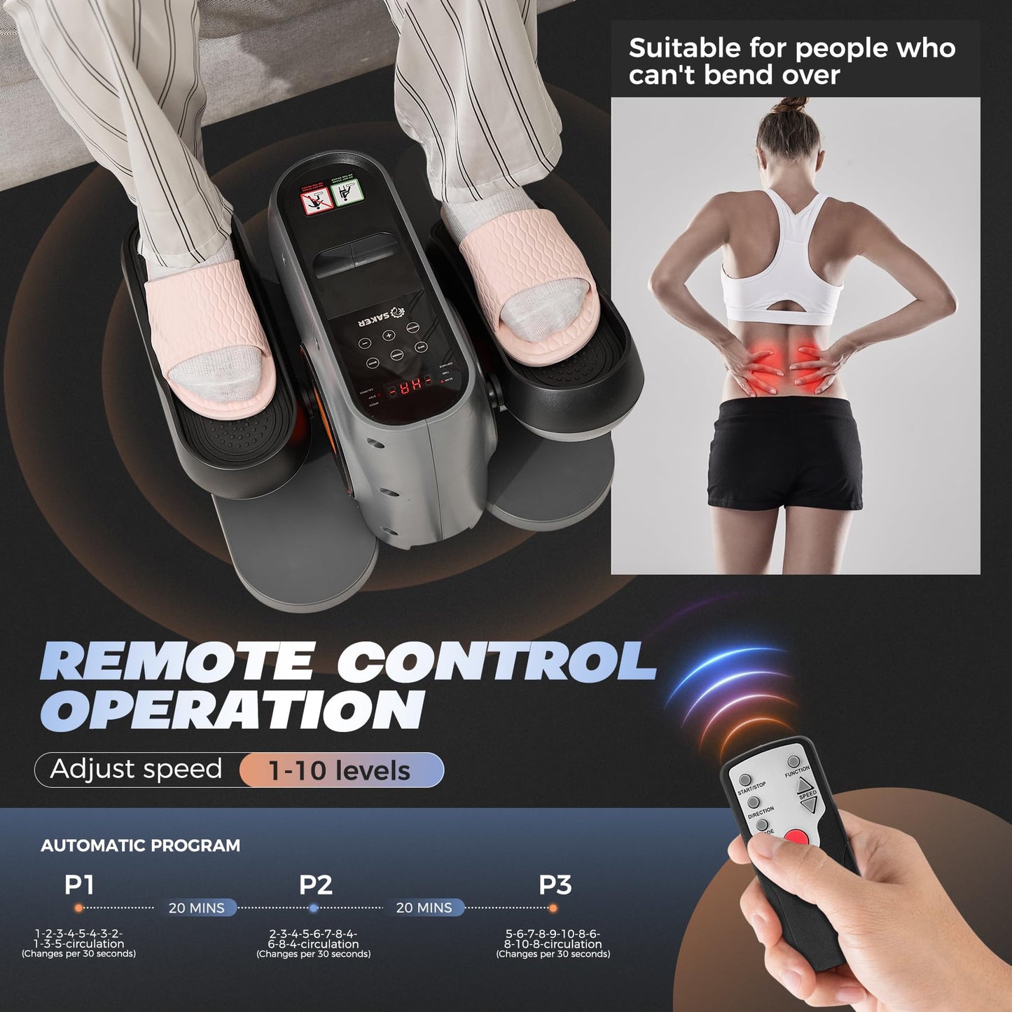Saker Under Desk Elliptical Machine, Electric Seated Pedal Exerciser, Mini Ellipse Leg Exerciser with Display Monitor, Remote Control, Elliptical Machine for The Old and Young Leg Ercise