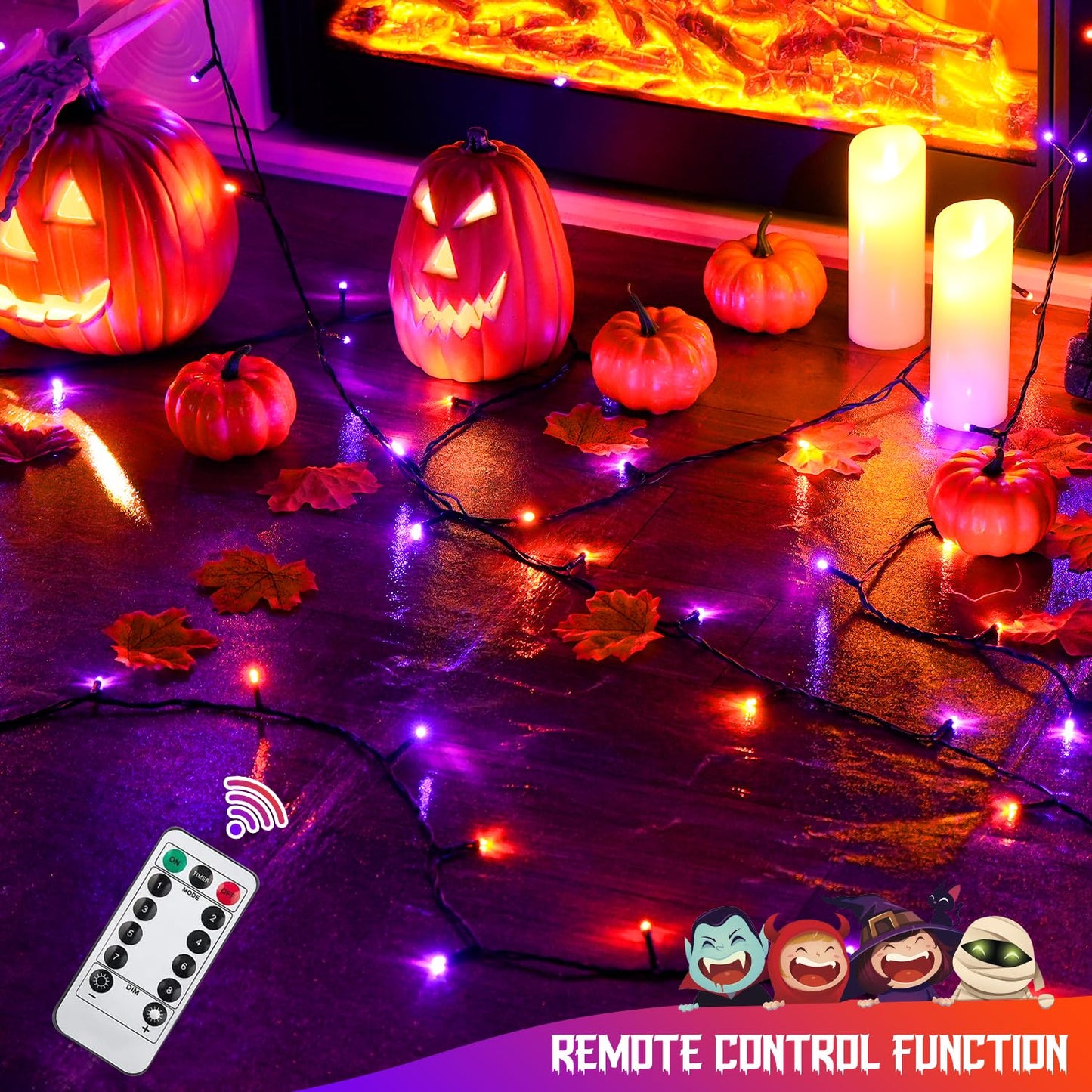JMEXSUSS Orange and Purple Halloween Lights Battery Operated, Each 33 FT Indoor Halloween Lights Outdoor Waterproof, 2 Pack 100 LED Christmas Light for Christmas Tree Decor