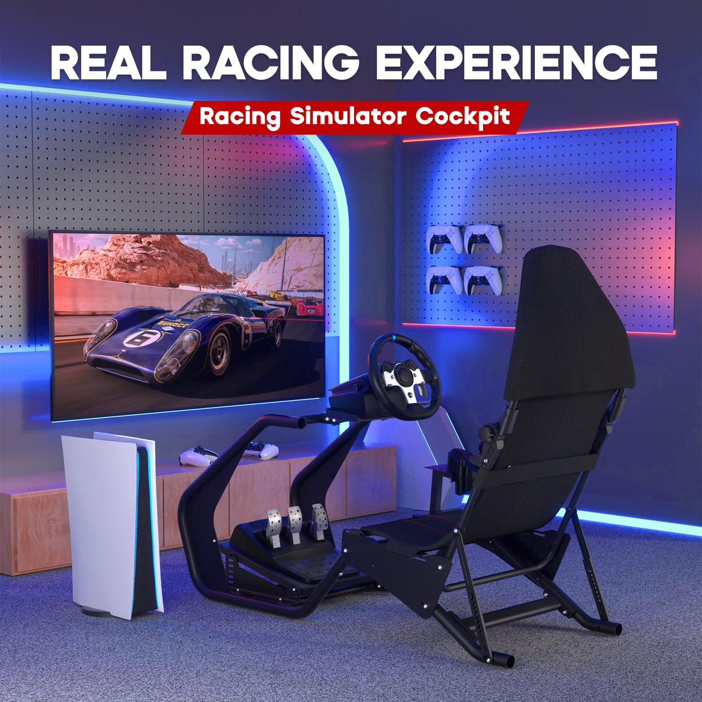 DIWANGUS Racing Simulator Cockpit, Sim Race Cockpit with Adjustable Seat & Shifter Mount, Sports Car Gaming Cockpit Style Design for Logitech G29/G920/G923, Thrustmaster for PS5 PS4 Xbox Accessories
