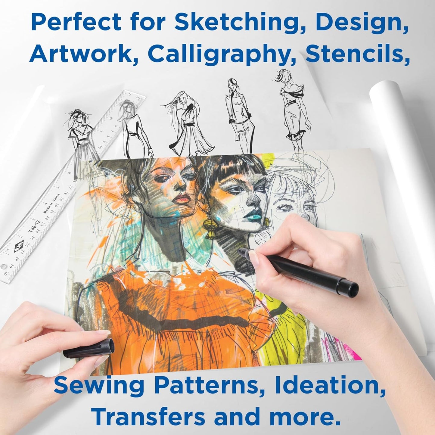 ALVIN 55W-G Lightweight Tracing Paper Roll, White, Suitable with Ink, Charcoal, Felt Tip Pen, for Sketching or Detailing - 1-inch Core (50 Yards, 12")