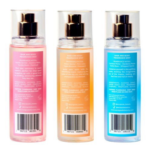 ESCAPADE BEAUTY Trio Gift Set: So Alive, Soak it In, Cozy Up - Hair and Body Fragrance Mist - (3), 4.2oz each