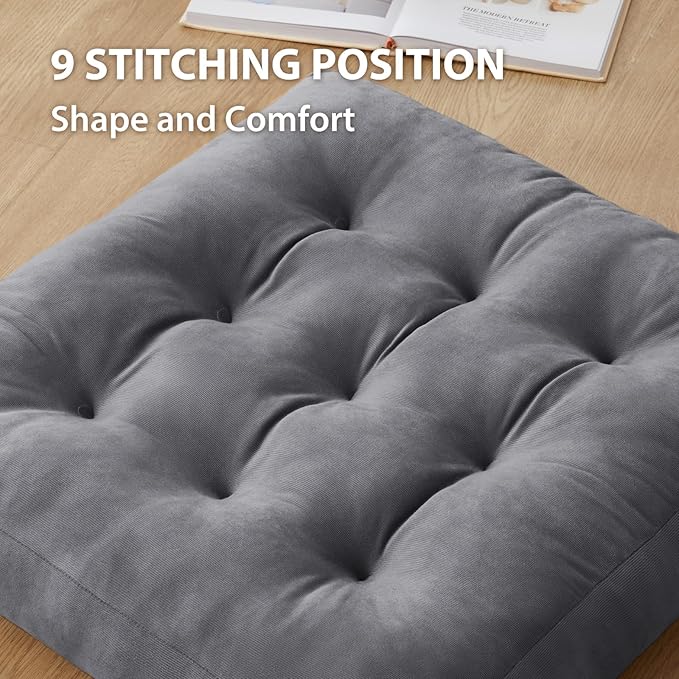 SM-XLHN Meditation Floor Pillow Set of 6, Square Large Pillows Seating for Adults, Meditation Cushion Pillow,Tufted Corduroy Cushion for Tatami Living Room or Yoga, Dark Gray, 22x22 Inch