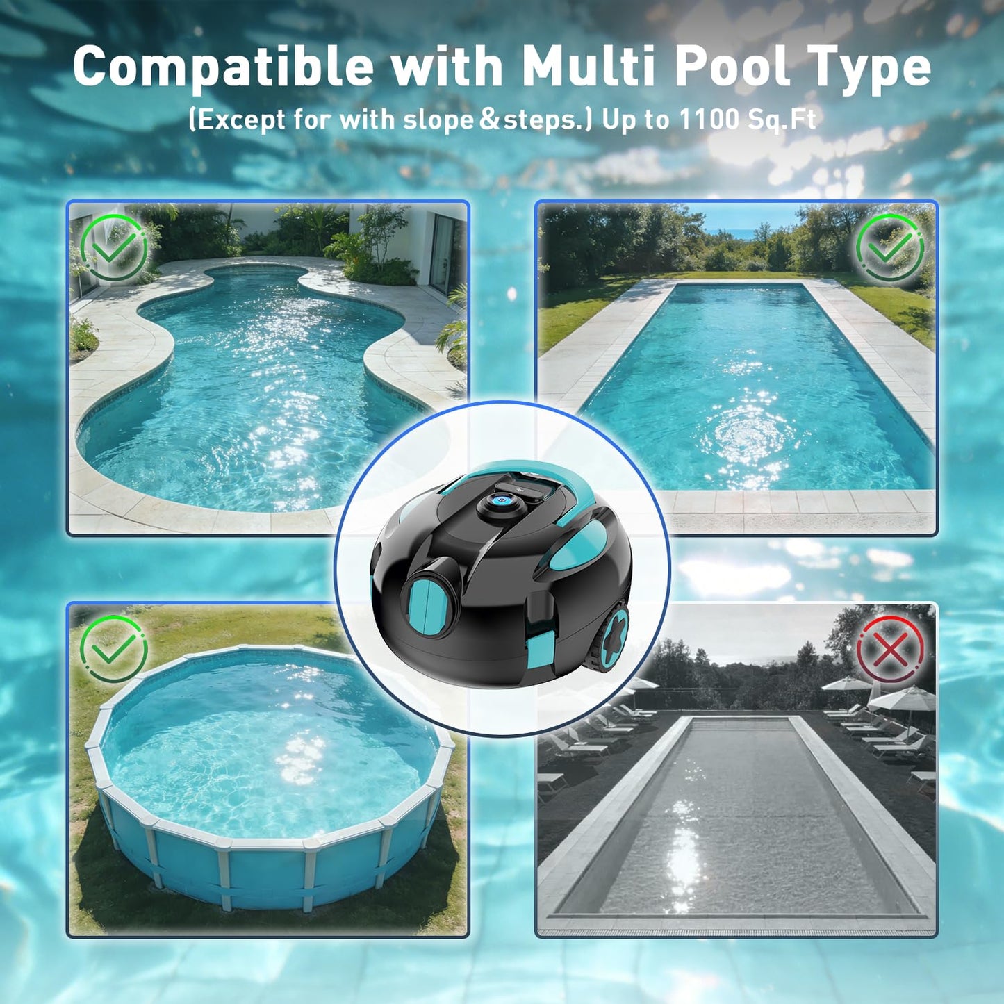 KKI Robotic Pool Cleaner, Cordless Pool Robot Vacuum, 130 Mins Runtime,Self-Parking, Lightweight for Inground & Above Ground Pools,Self-Parking,Up to 65ft/1100 Sq.Ft