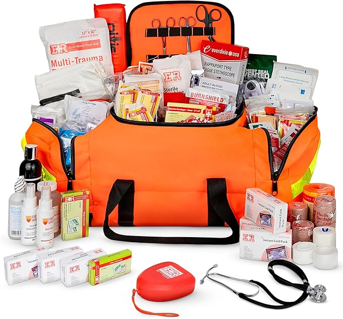 Large EMT Trauma Bag – Fully Stocked First Aid Kit with Tourniquet, Gauze, CPR Mask, Trauma Shears & Emergency Medical Sup...
