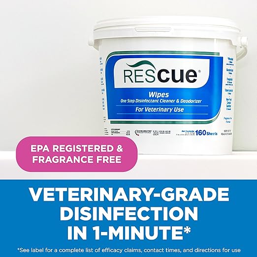 REScue One-Step Disinfectant Cleaner & Deodorizer Wipes for Vet Use – Cleaner for Kennels, Litter Boxes, Vet Offices, Pet Grooming Surfaces – Extra Large Wipes, 160-Count Bucket (1 Pack)