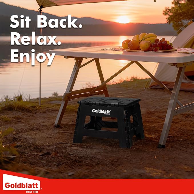 Goldblatt 8.5" Folding Step Stool 2-Pack for Adults and Kids, Heavy-Duty Plastic Portable Foldable Stool with Non-Slip Top and Anti-Skid Feet, 300 lbs Capacity, Kitchen & Bathroom, Black