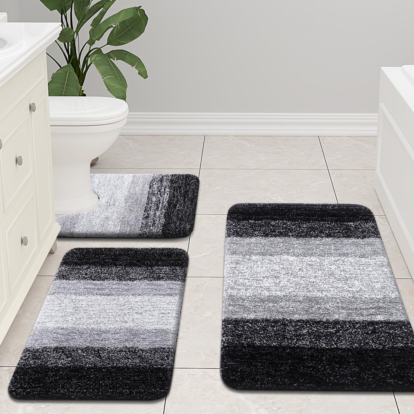Arotive Microfiber Bathroom Rugs, Shaggy Soft and Absorbent Bath Rug, Non-Slip, Thick Plush Machine Washable Dry Bath Mats for Bathroom, Tub and Shower, 24x16, Black