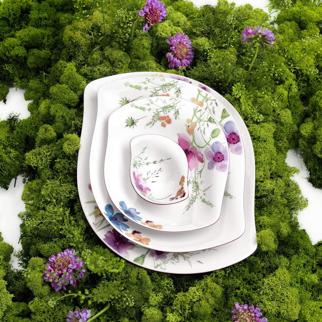 Villeroy & Boch Mariefleur Special Serve Salad Shallow (Flat) Bowl, 13.25 in, Premium Porcelain, White/Multicolored