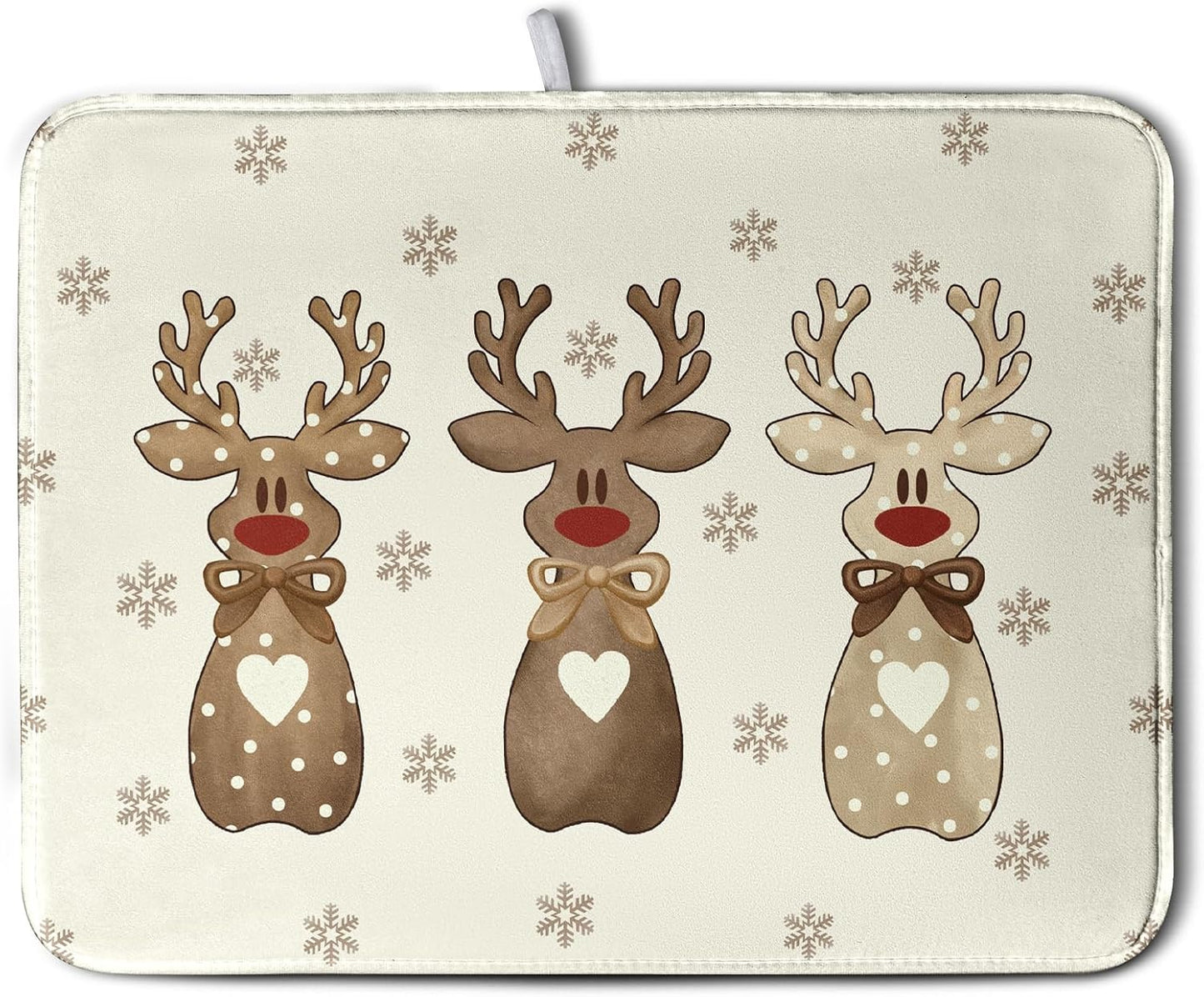 Christmas Reindeer Snowflakes Dish Drying Mat for Kitchen Counter 18x24 Inch Winter Xmas Holiday Drying Pads Microfiber Absorbent Dish Draining Mat Large Dish Drainer Rack Mat