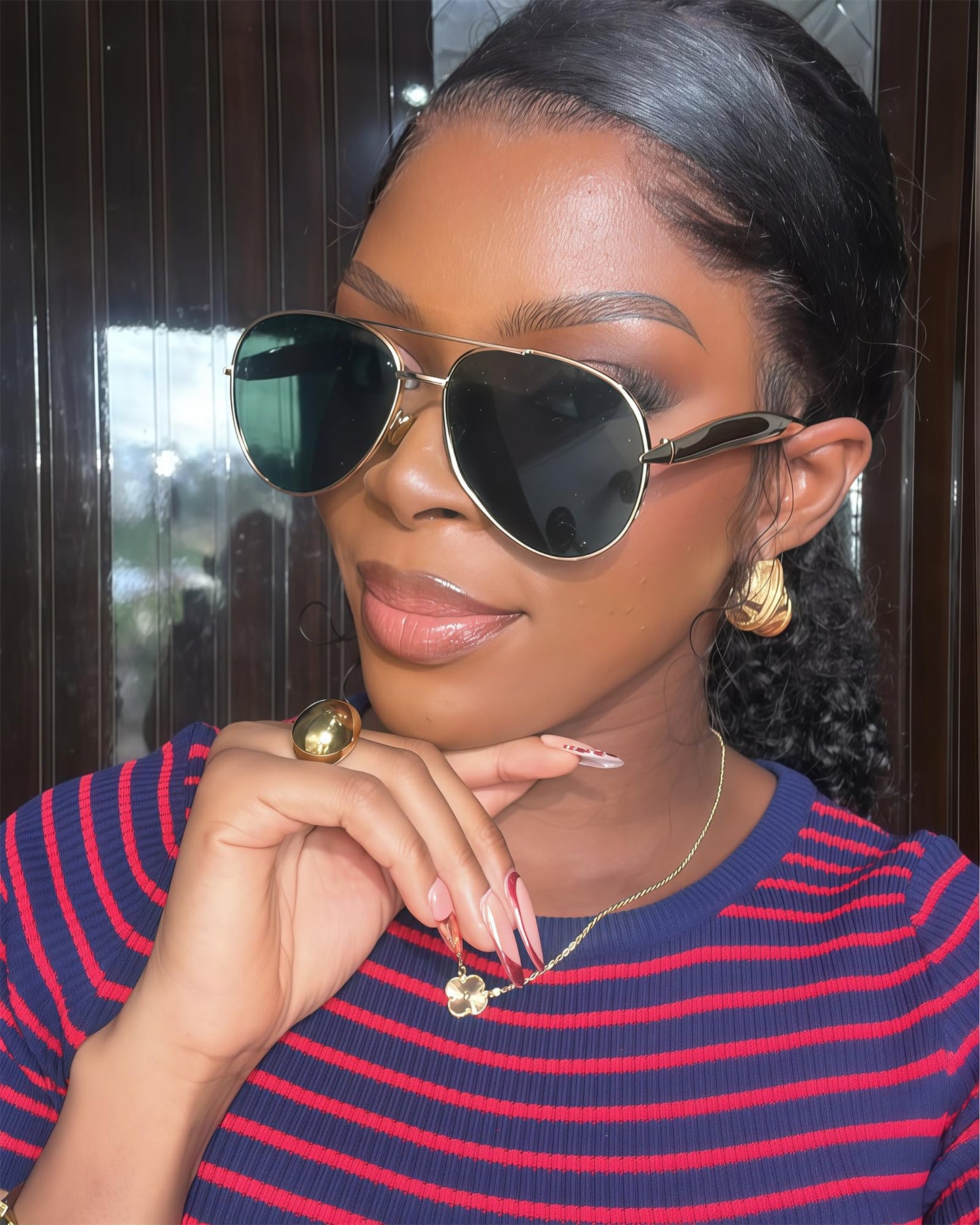 GUVIVI Retro Gold Aviator Sunglasses for Women Men, 2025 Metal Oversized 70s Aviators Black Sun Glasses